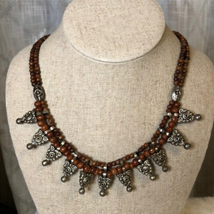 Wooden Beaded And Silver Necklace